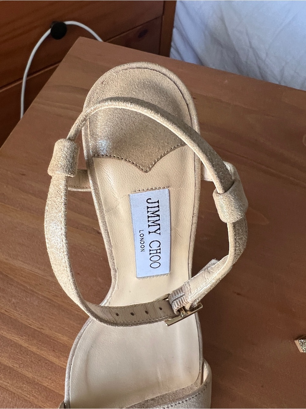 Jimmy Choo Champagne Gold Ankle-Strap High Heel Sandals - Picture 10 of 12